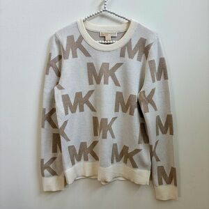 Michael Kors MK Logo Bone & Gold Sparkle Crewneck Sweater NWT